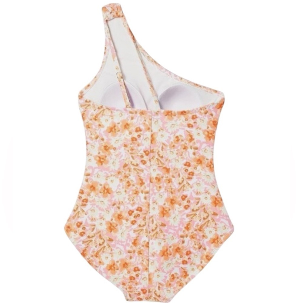 Kona Sol Pink Orange Floral One Shoulder One Piece Swimsuit Size Medium NWT - Picture 4 of 7
